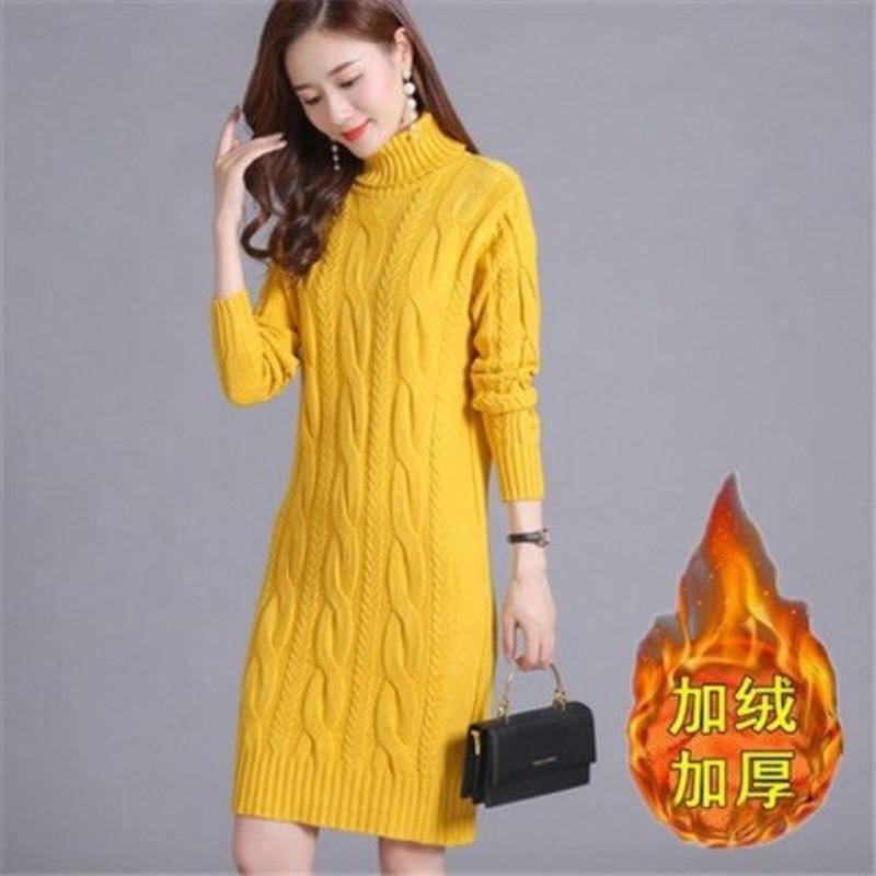 No Velvet Autumn Winter New Thickened High Neck Women Loose Mid-length Bottoming Sweater Skirt