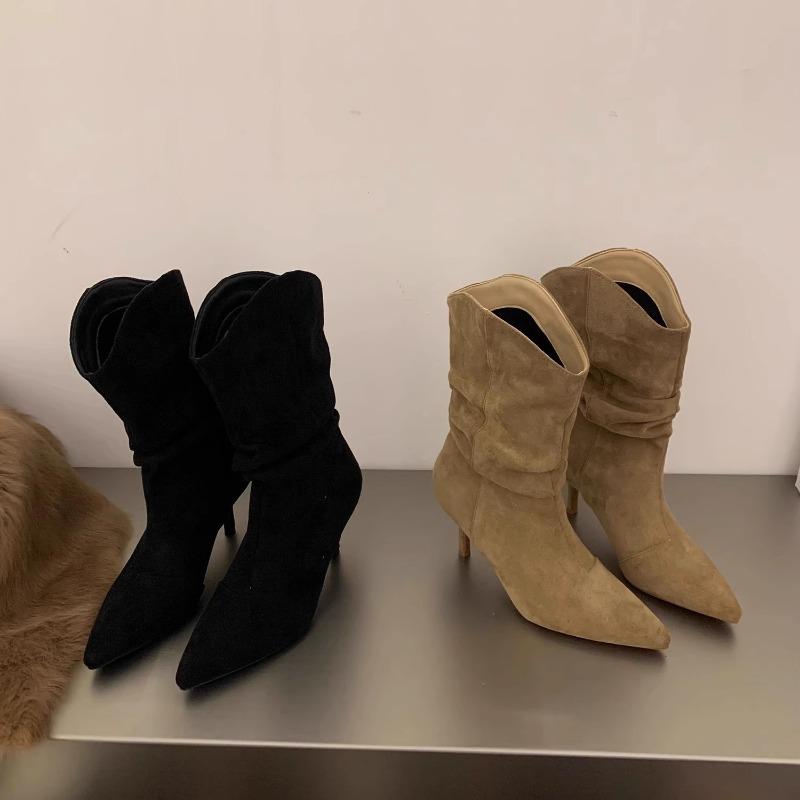 Modă Tocuri Înalte Femei Cizme Designer Goth Cizme Glezna Pantofi Femei Toamnă 2025 Modă Sexy Rochie Piele de Căprioară Stiletto Pantofi cu Vârf Ascuțit
