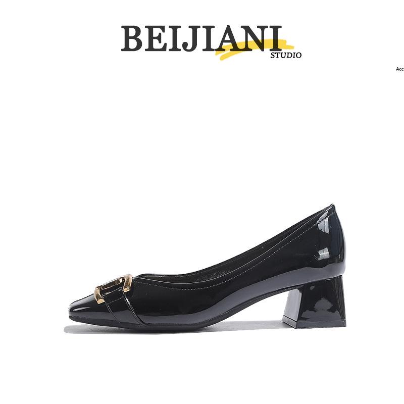 

BEIJIANI Туфли-лодочки из овчины с квадратным носком и толстым высоким каблуком – Женские туфли-трансформеры с металлической деталью 34 чёрный