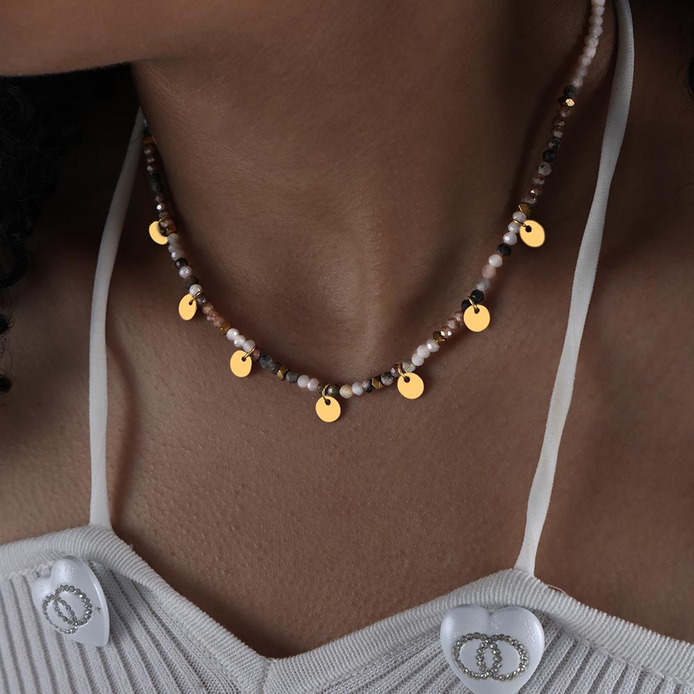 Glass Beads Combination Natural Stone Beads Necklace For Women Non Fading Stainless Steel Multi Color Women's Summer Necklaces