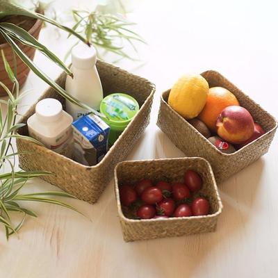 Wicker Storage Basket Picnic Basket Woven Laundry Basket Sundries Organizer Kitchen Fruit Organizer Seaweed Box Cesta Decorativa