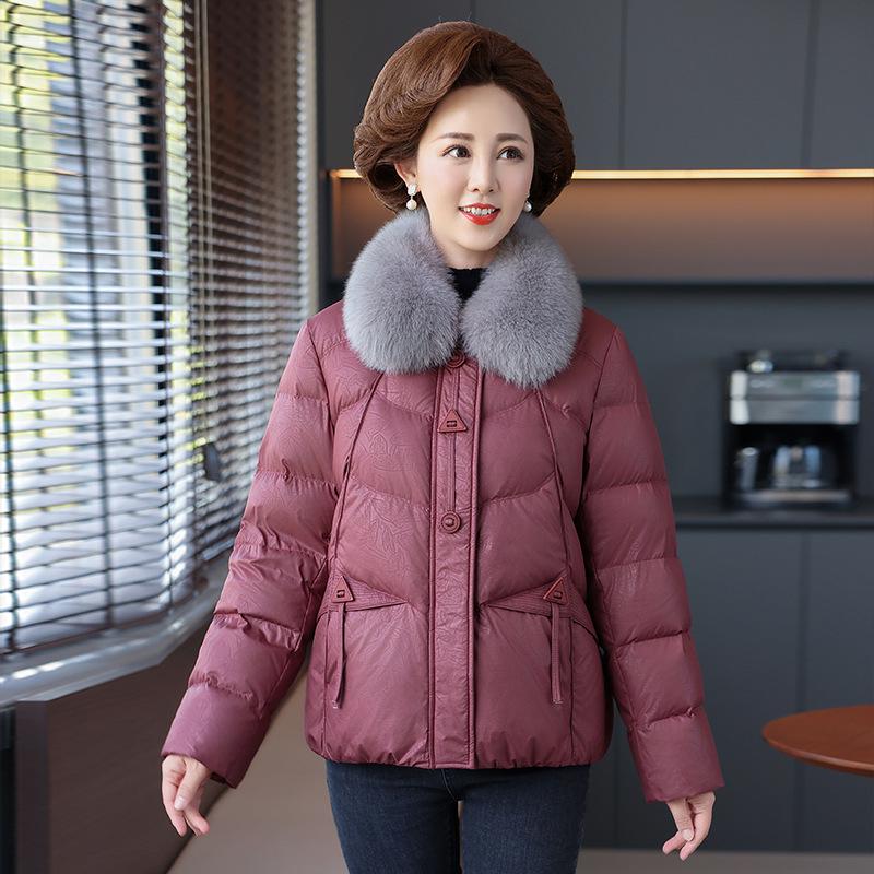 

Mom s 2025 Short Winter Down Jacket - Thick, Warm White Duck Down for Middle-Aged and Elderly Women 3XL (140-150 catty)