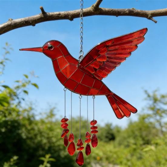 Bird Wind Chime Colorful Sea Glass Design Peaceful Sounds Weather-resistant Wind Chime Outdoor Home Decoration