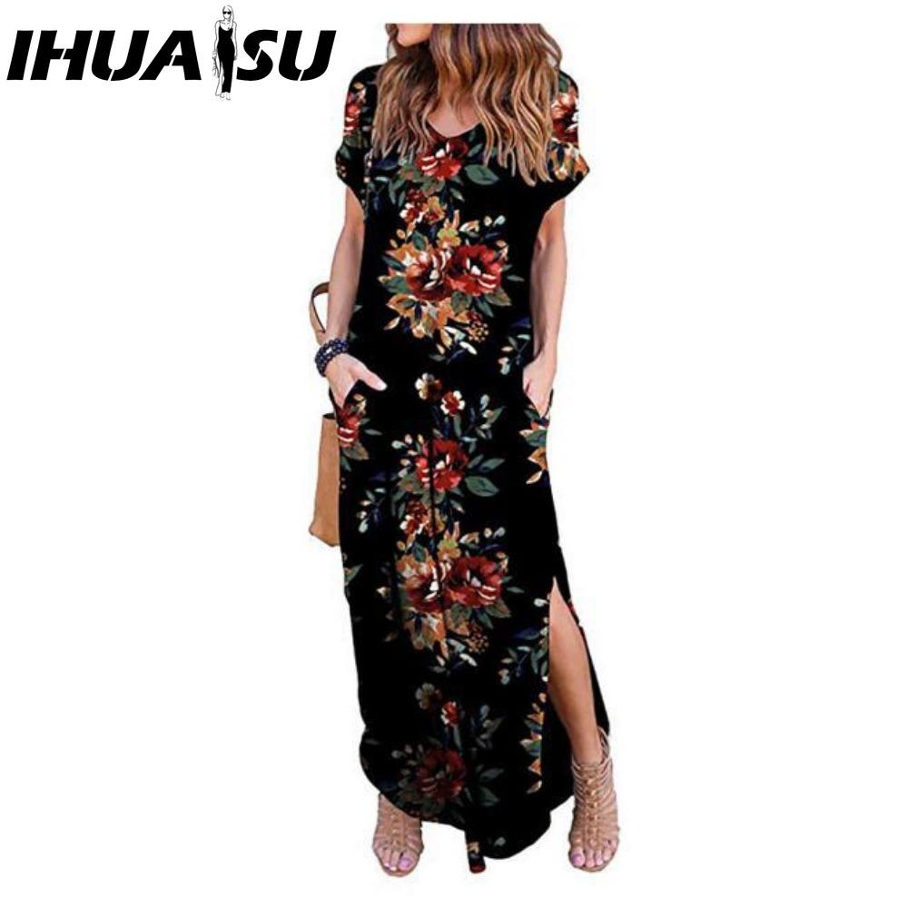 IHUASU Women's Fashion Summer Spring Short Sleeve V-Neck Casual Dresses