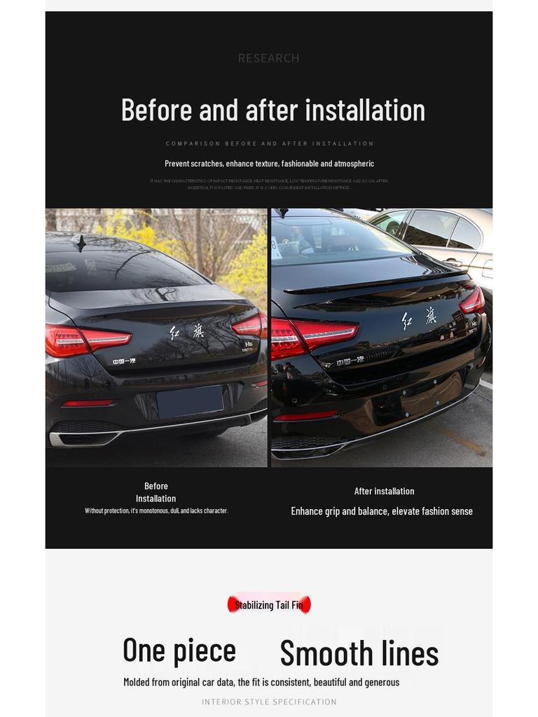 Compatible Hongqi H5 Rear Spoiler: No-Drill Painted Wing for 18 Models