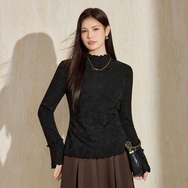 

Lanyu Plus Size New Chinese Style Jacquard Ostrich Feather Vest High Neck Slim Fit Knitted Sweater Velvet Fishtail Skirt Set Black Base Layer Top - Pre-Order L