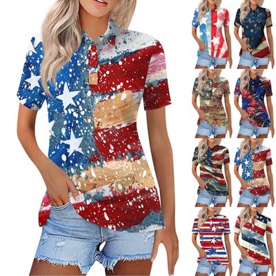 Camicia da donna alla moda casual con risvolto e maniche corte, con stampa, abbottonatura sulle camicette
