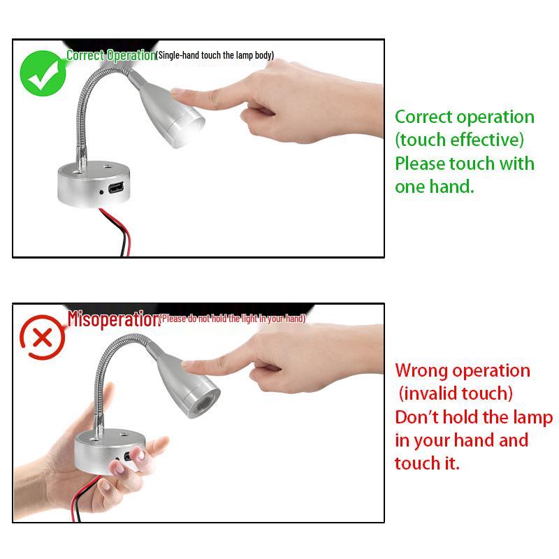 LED Gooseneck Touch Dimmer RV/Boat Reading Light 12V-24V with USB