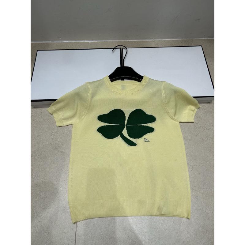 Superior Jacquard Clover Knit Round Neck Short Sleeve Casual Versatile Top for Summer 2026