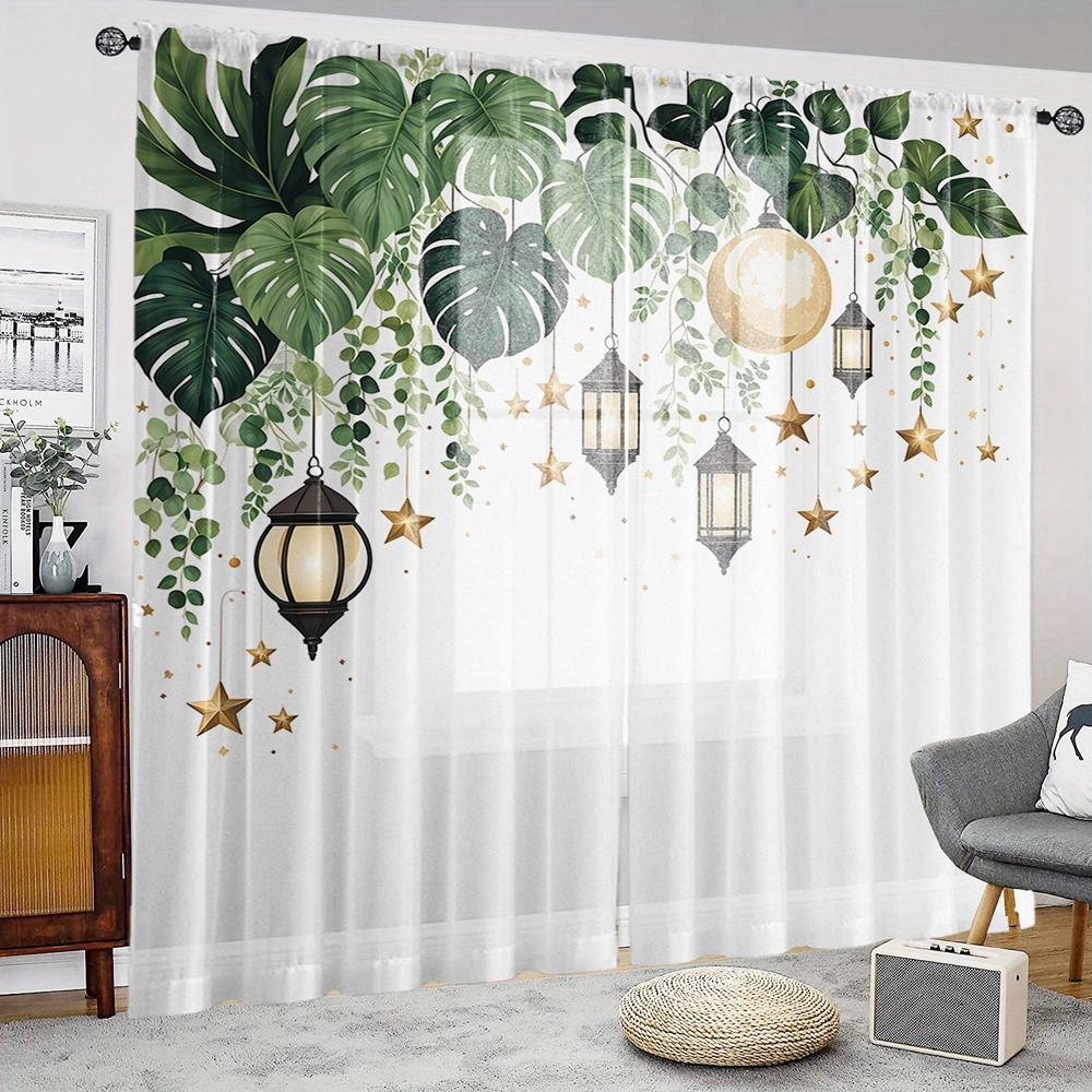 2 Delar HD Digital Grön Banan Hängande Klockträd Tryckt Fönsterkappa Heminredningsstil Dekorativt Vardagsrum Sovrum R