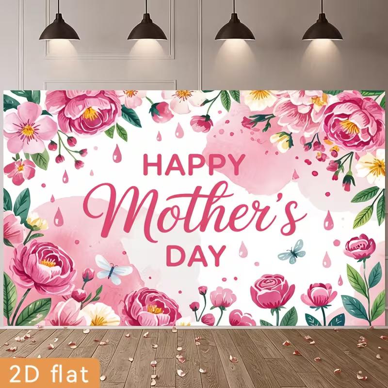 

2D Mother s Day Photography Backdrop with Watercolor Pink Flowers and Happy Mother s Day 47.2x31.5inch/120*80cm