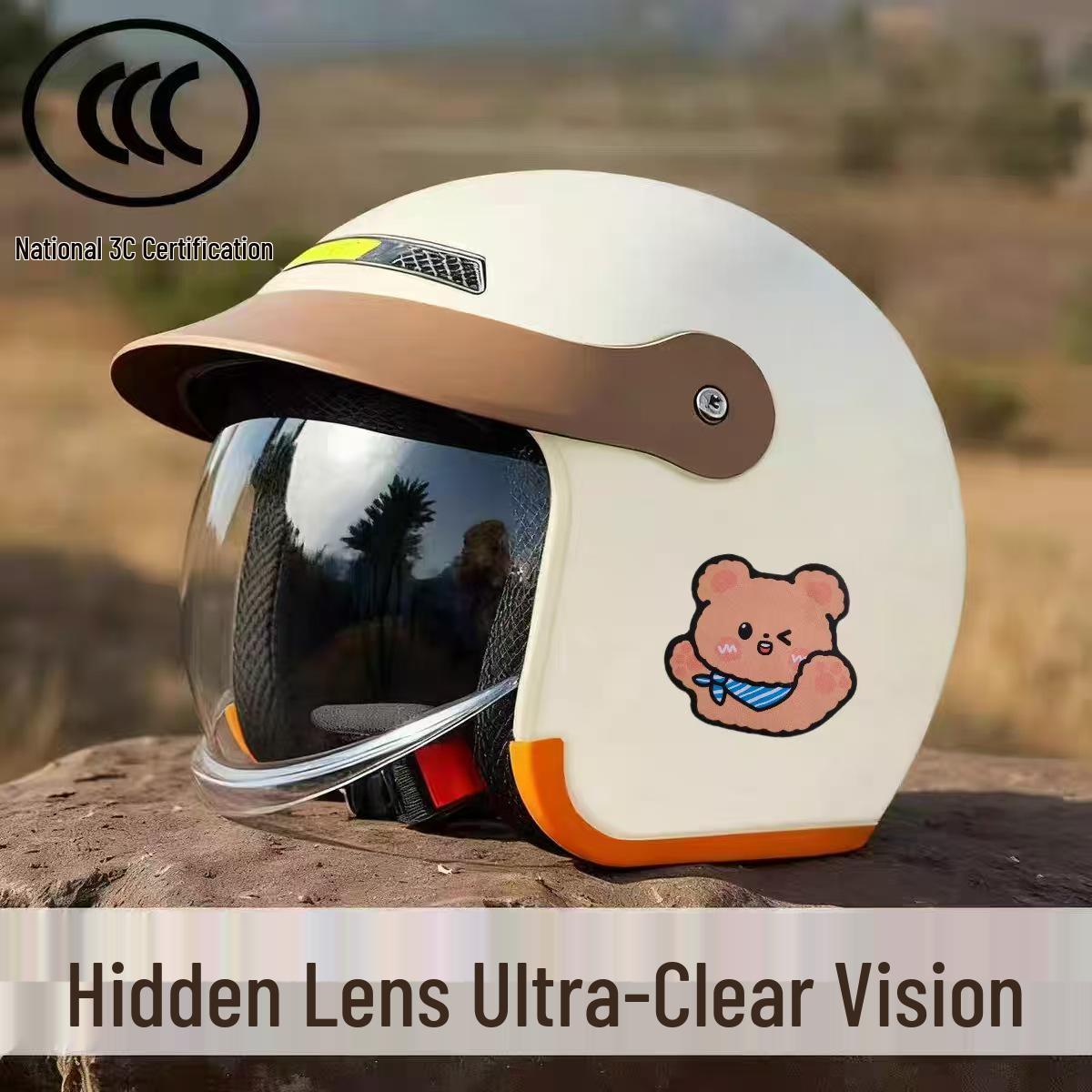 

3C Certified Unisex Electric Vehicle Helmet with Hidden Visor, Warm All-Season Safety Half Helmet for Winter.
