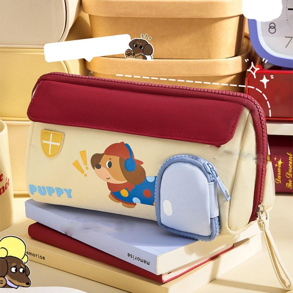 House Shape Stationery Storage Bag Dirty-proof Pen Organizer Pouch Dachshund Pencil Bag  Student
