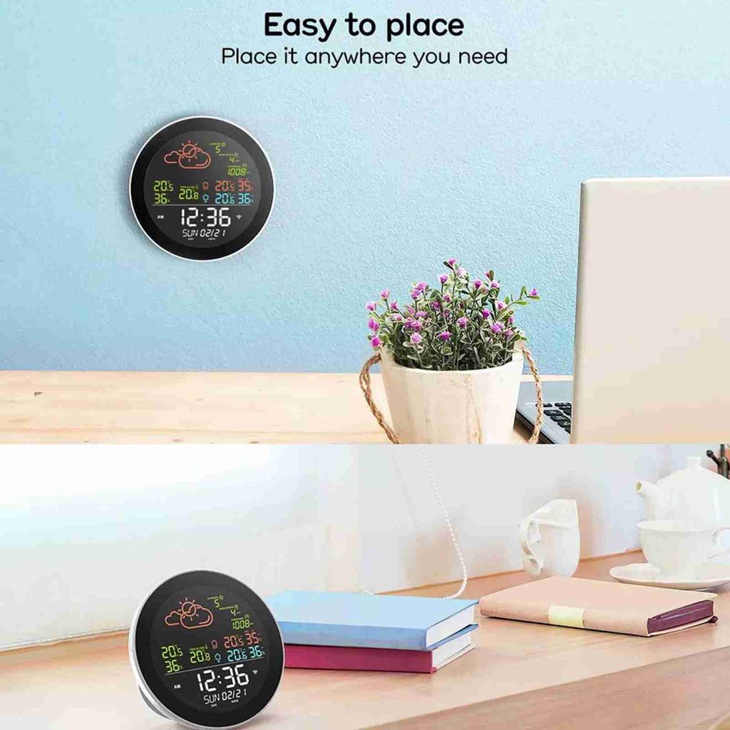 Wifi Temperature and Humidity Meter for Colorful LCD Display Multifunction Wther Station for Indoor Outdoor
