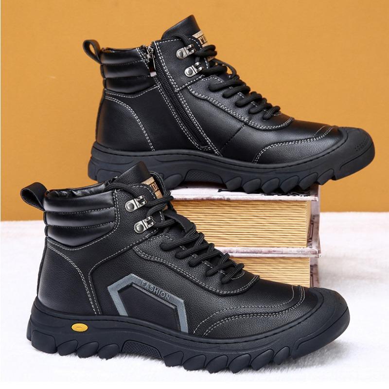 Fashion Winter Cowhide Velvet Warm Platform Boots for Men Fashion Soft-soled Increase Men's Shoes Designer Casual Wool Ankle Boots Male