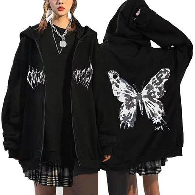 New European and American Dark Butterfly Skull Print Zipper Hoodie Fall and Winter Casual Fashion Sweatshirt
