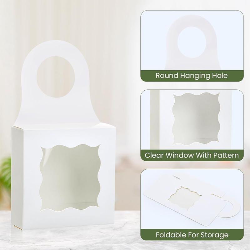 WTEMPO 50 sztuk butelek wina wiszące pudełka z przezroczystym oknem fali prezenty pudełka z papieru kraft wiszące pudełka na smakołyki szampana, mini pudełka na wędliny