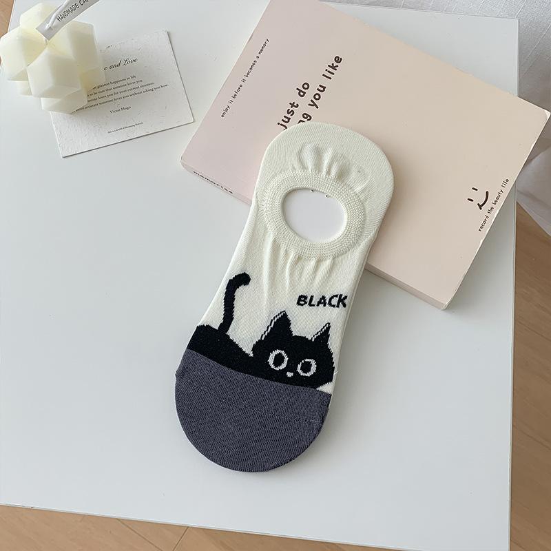 Invisible Shallow-mouth Sock Girl, Spring and Summer Cartoon Little Animal Boat Socks, Cute Short Socks, Sweat-absorbing Boneless Sock Girl