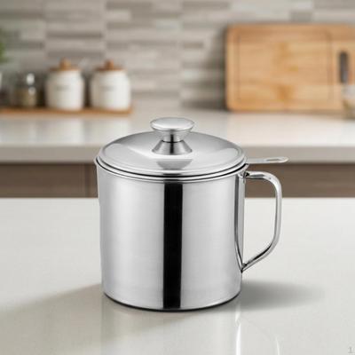 Oil Storage Pot with Strainer Stainless Steel Lid Fine Mesh Container