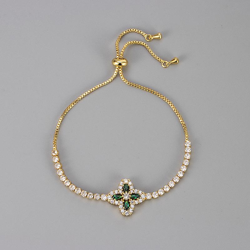 Luxury Full Zircon Rhombus Flower Bracelet Adjustable Fashion Commuter Elegant Niche Jewelry For Women Daily Wear