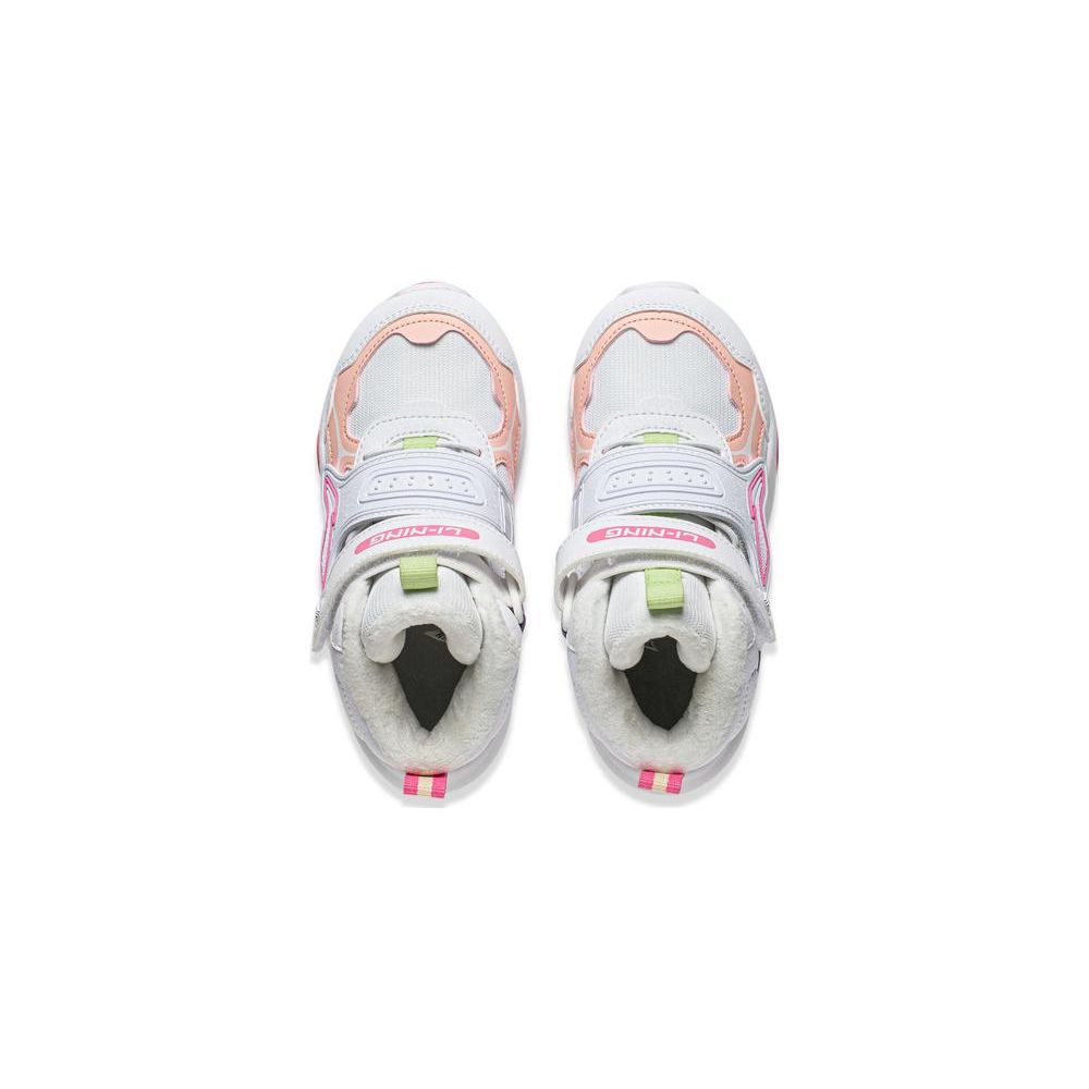 Li Ning Kids Sports Trend Non-Slip Shock Absorbing Wear-Resistant Warm Fleece Outdoor Shoes Kids Shoes White Orange YKNT150-2