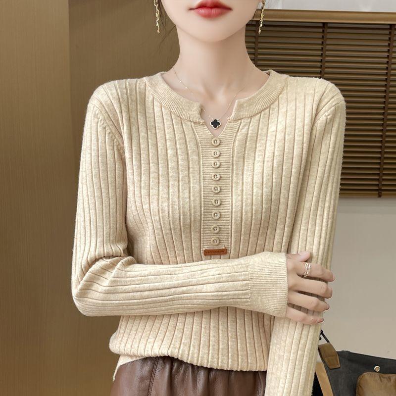 Button-down Long-sleeved Knitted Base Jacket Women's Spring and Autumn Collar Pullover Sweater Fashion Base Top Sweater