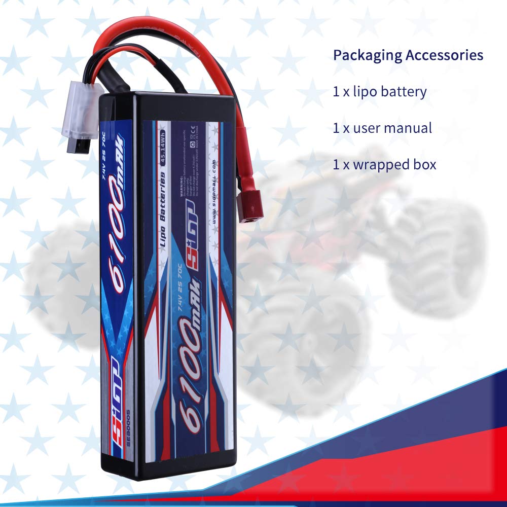 SIGP 2S 7.4V LiPo 6100mAh 70C Hard Case with Dean T Plug for RC Car Truck Boat Vehicle Tank Buggy Racing Hobby