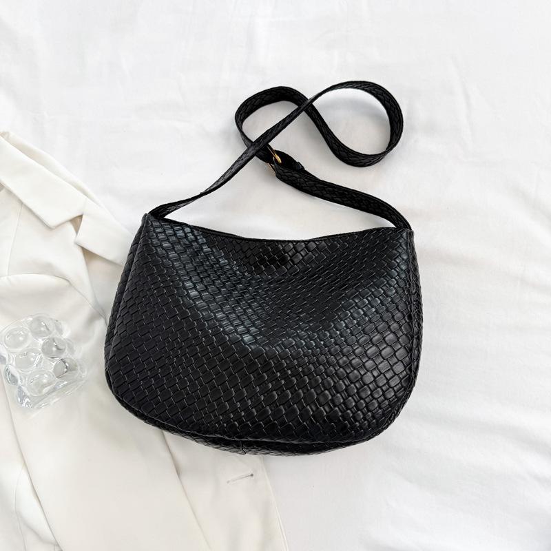 

Large Pu Capacity Shoulder Bag Handbag Weaving Patterns For Work Outings Casual чорний