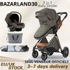 BAZARLAND30.Poussette 3 en 1 Bébé Combinée Siège-Auto Nacelle Trio Réversible Réglable Haute Qualité Roues increvables .DEEP GREY