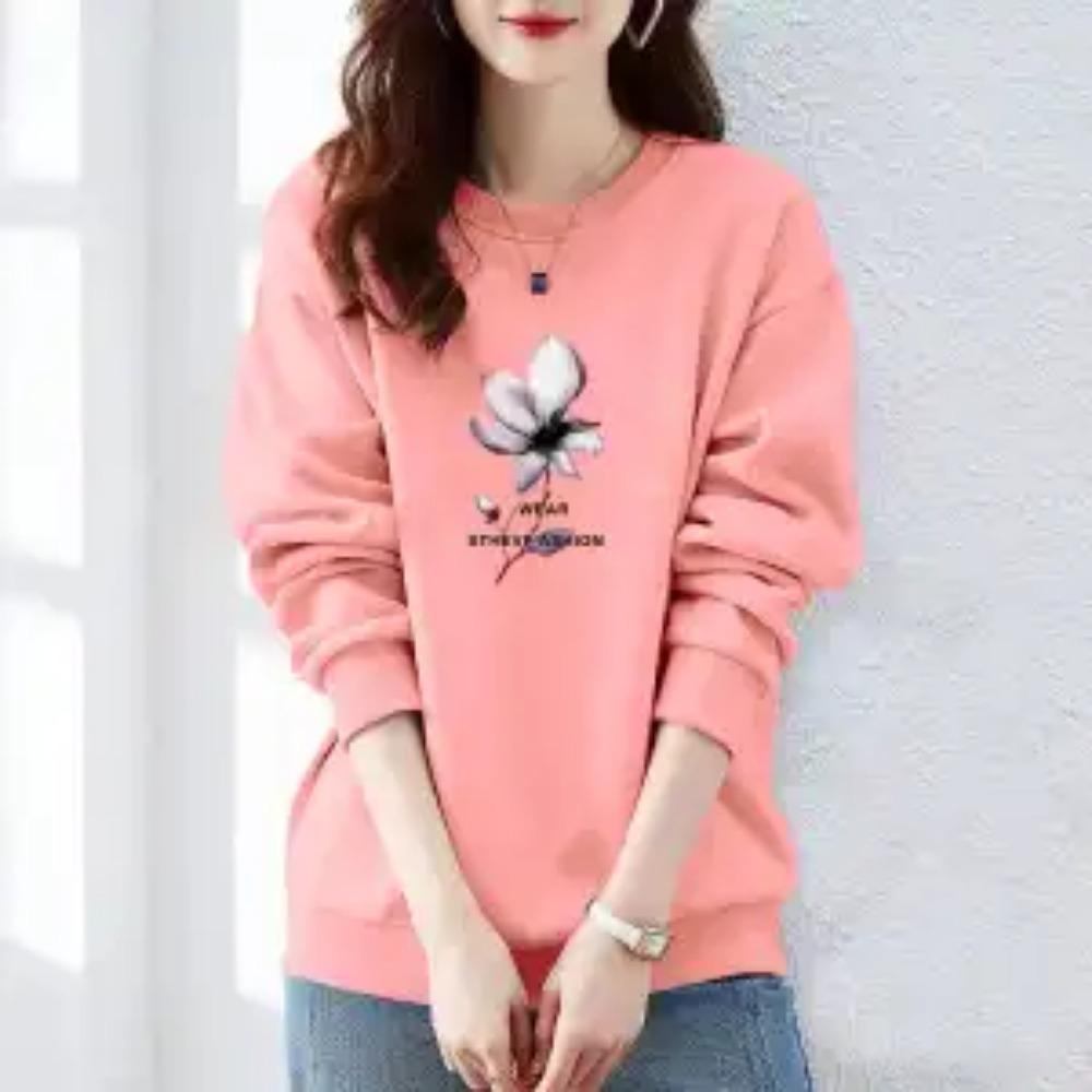 

Autumn and Winter Women s Crew Neck Long Sleeves Printing Loose Pullovers Korean Hoodies Fashion Classic Casual All Match Tops L белый