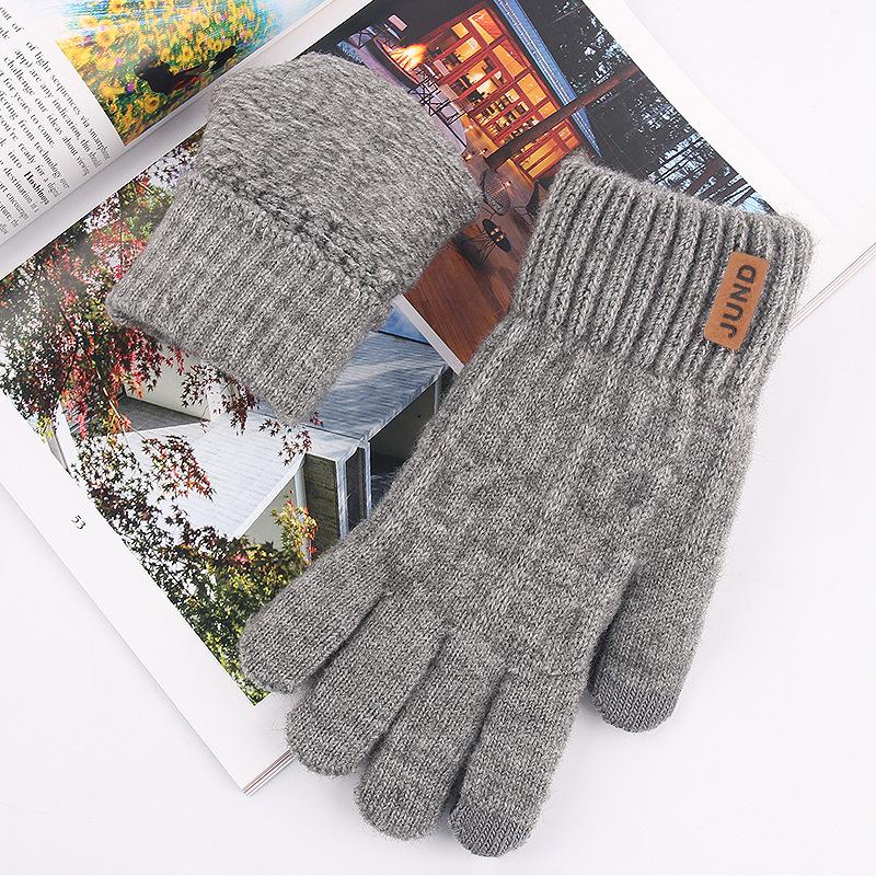 New Wool Touch Screen Gloves Warm Autumn and Winter Knitted Half-finger Gloves Piled Thickened Jacquard Gloves