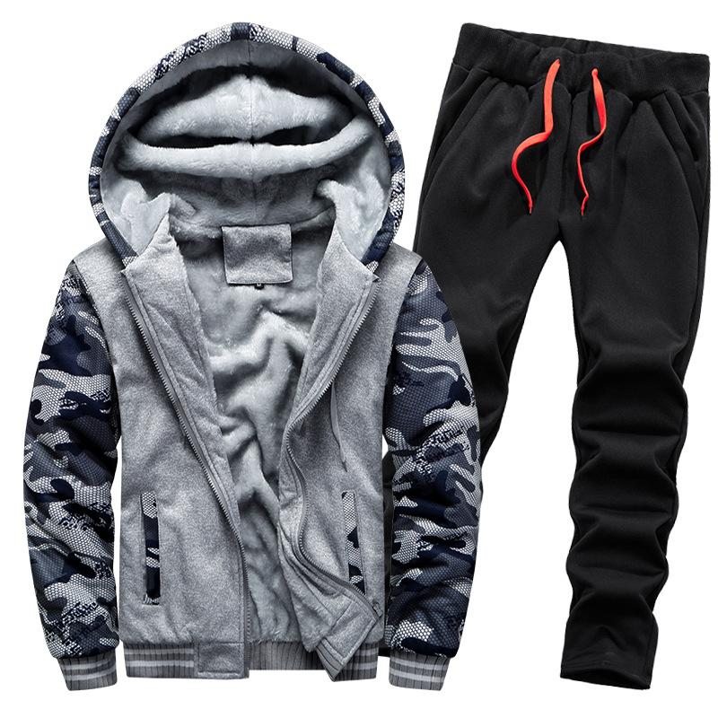 Velvet Sweater Suit Men's Thickened Warm Cardigan Autumn Winter Sports Hooded Men