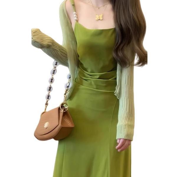 French Green Suspender Dress Women's Summer New Seaside Vacation Style Temperament Wear Dopamine Skirt
