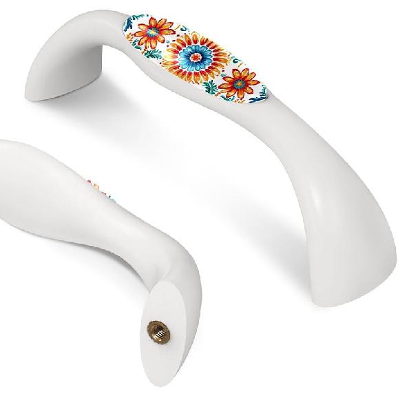 LORVIES 4 Pack 5.6" Marble Decorative Cabinet Knobs, ABS Glass Wavy Long White, Drawer Dresser Door Handles Pulls for Home Kitchen Bedroom (Turquoise