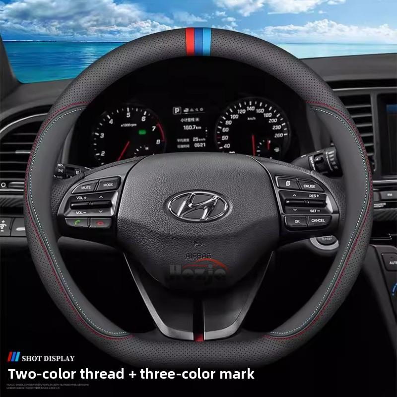 Leather Car Steering Wheel Cover for Hyundai I30 Ioniq I20 I10 I40 Staria Ter Tucson Accent I30n IX35 Kona Creta Accessories