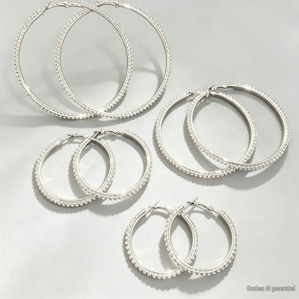 Exquisite Diamond-Studded Round Hoop Earrings: Silver Needle, European & American Fashion