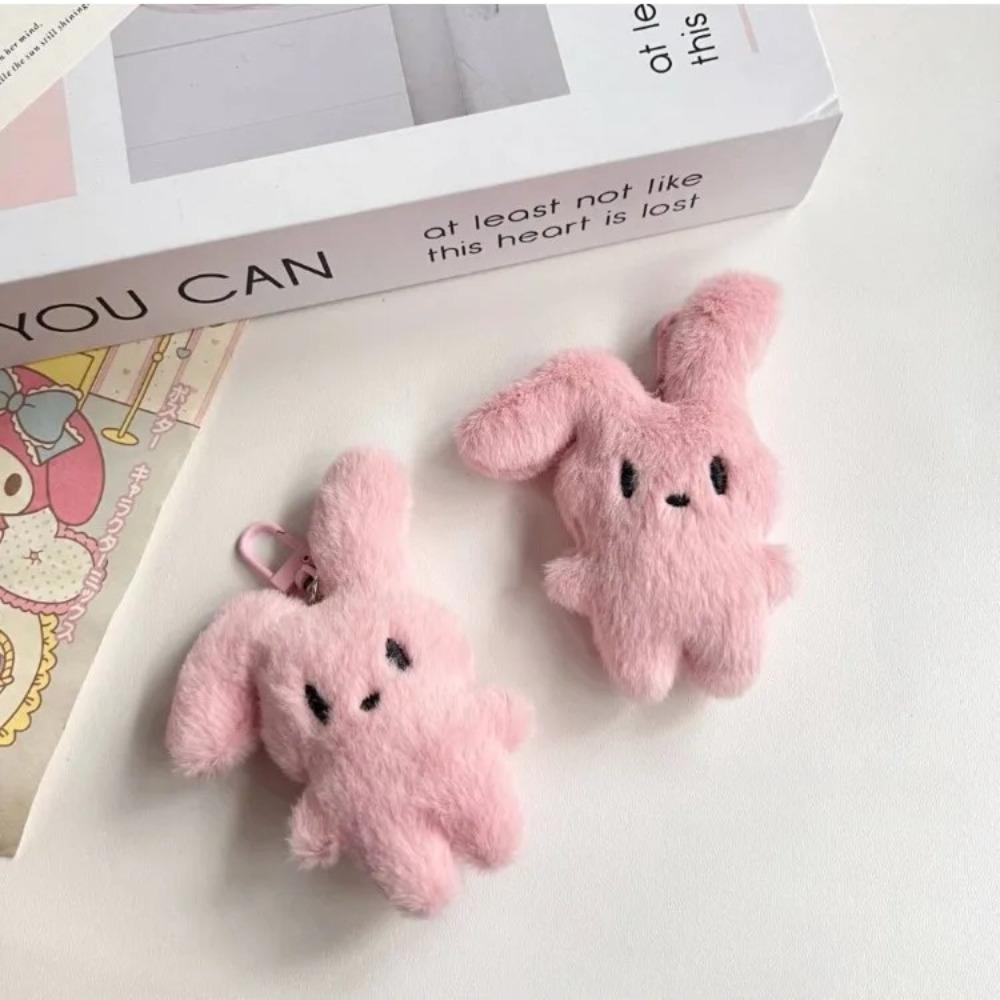 Rabbit Plush Toy Keychain Fluffy Sweetheart Pink Cartoon Keychain Cute Stuffed Toy Couple Keychain Backpack Car Key Pendant