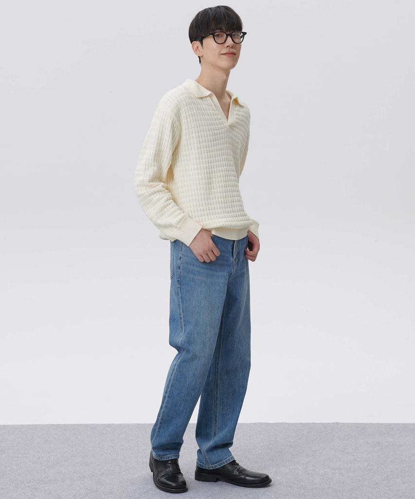 PLAC Waffle Long Sleeve Collared Knit Ivory