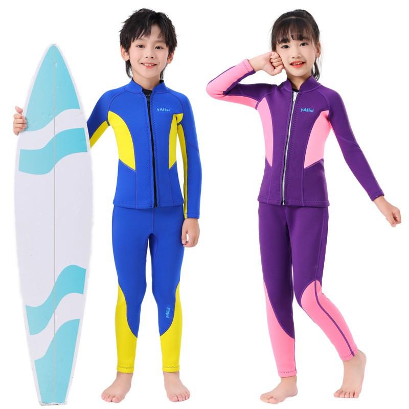 3.5mm Neoprene Kids Wetsuit Set Long Sleeve Rash Guard Pants Surfing Snorkeling Swimming Warmth UV Protection