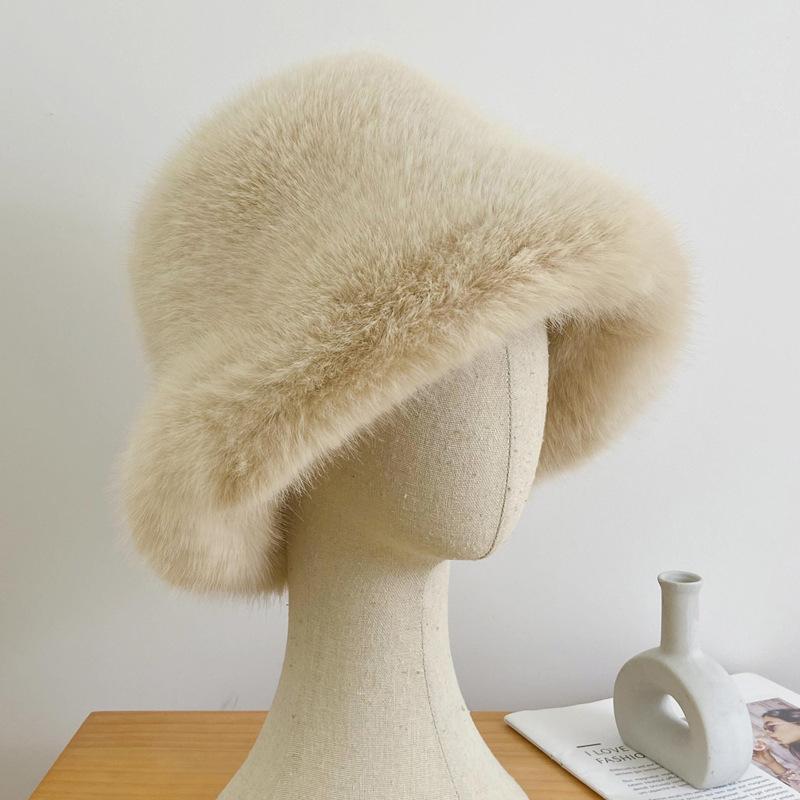 Autumn and winter imitation fox hair bucket hat women's cold and warm ear protection Mongolian hat fashion show small face
