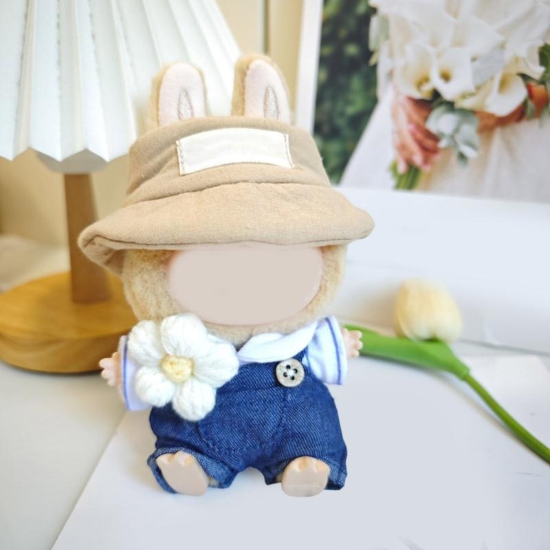 Doll Outfit Set Suspender and Hat For 15cm Figure Doll Soft Polyester Doll Overalls Matching Hat Doll Display Clothing