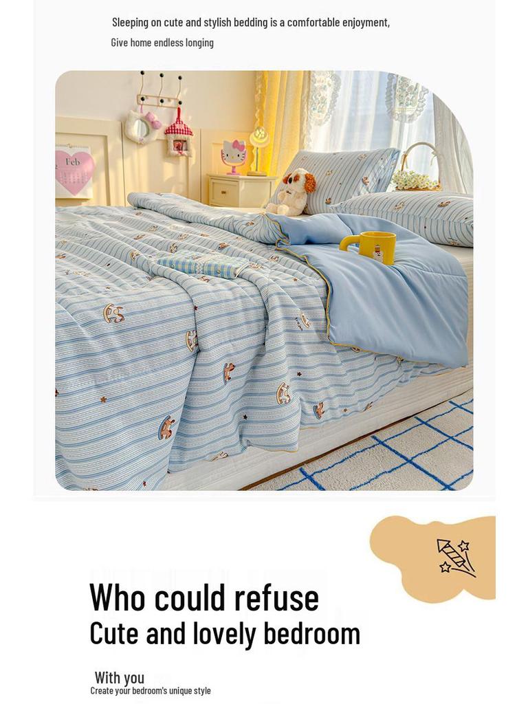 Washable Cotton Double Gauze Cartoon Summer Quilt for Mother and Baby - Soft, Fresh, and Thin Air Conditioning Blanket