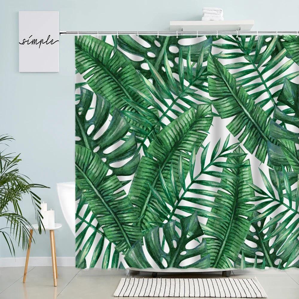 

Тропическое Зеленое Растение Лист Пальмы Шторки для Ванной Душа Летняя Ткань Джунгли Водонепроницаемые Крючки Подвесная Занавеска Экран для Ванны Декор 90x180cm