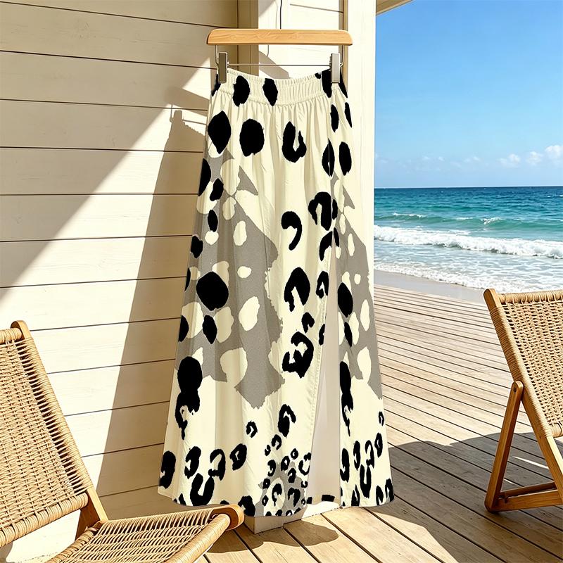 Leopard Print Split Lightweight Maxi Skirt – Casual Resort Style, Versatile for Beach Vacations & Daily Wear