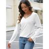 YYFS Women's Fashion Casual Spring Fall Solid Color Print Long Sleeve V-Neck Blouses & Shirts