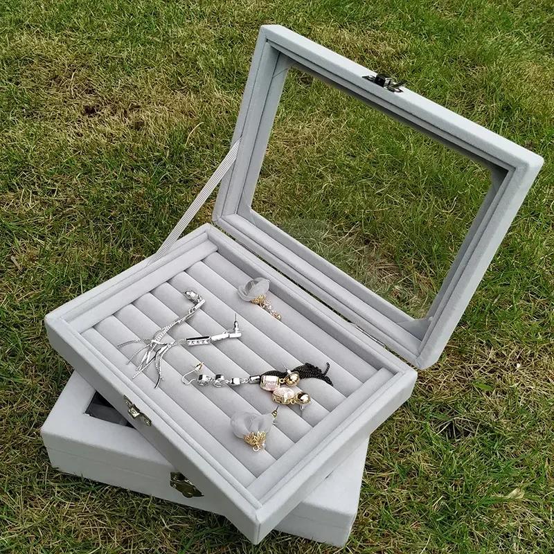 Jewelry Storage Box Earring Ring Jewelry Display Box Jewelry Classification Dustproof Transparent Flip Lid Jewelry Bo