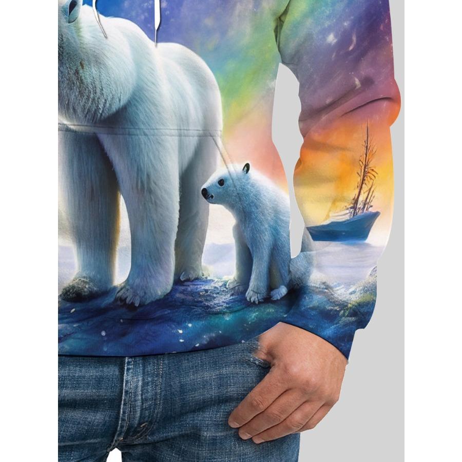 Herbst Winter North Eisbär Pullover Langärmel 3D-Druck Herren Hoodie Schwarzes Katzenmuster Trendige Sportbekleidung Sweatshirt
