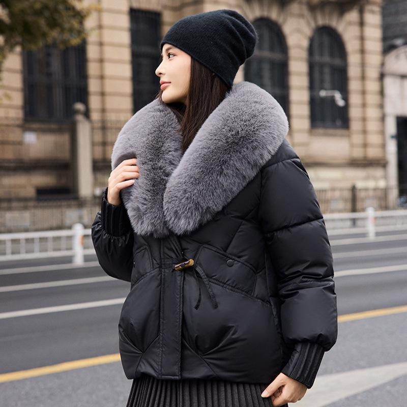 Down Cotton-padded Clothes Women's Winter New Big Fur Collar Design Bread Clothes Cotton-padded Jacket