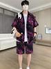 Men's Summer Floral Ice Silk Two-Piece Set: Short Sleeve Shirt & Shorts