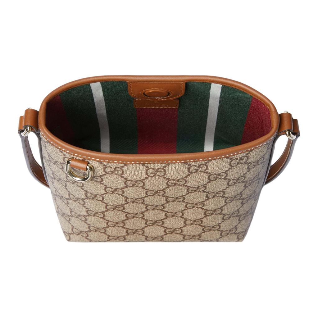 Gucci GG Emblem Logo Coated Fabric Bucket Bag Mini Women bags Beige Dark-Brown 847090-FAEUC-9758